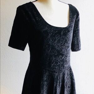 BLACK FLOCKED SKATER DRESS, NWT